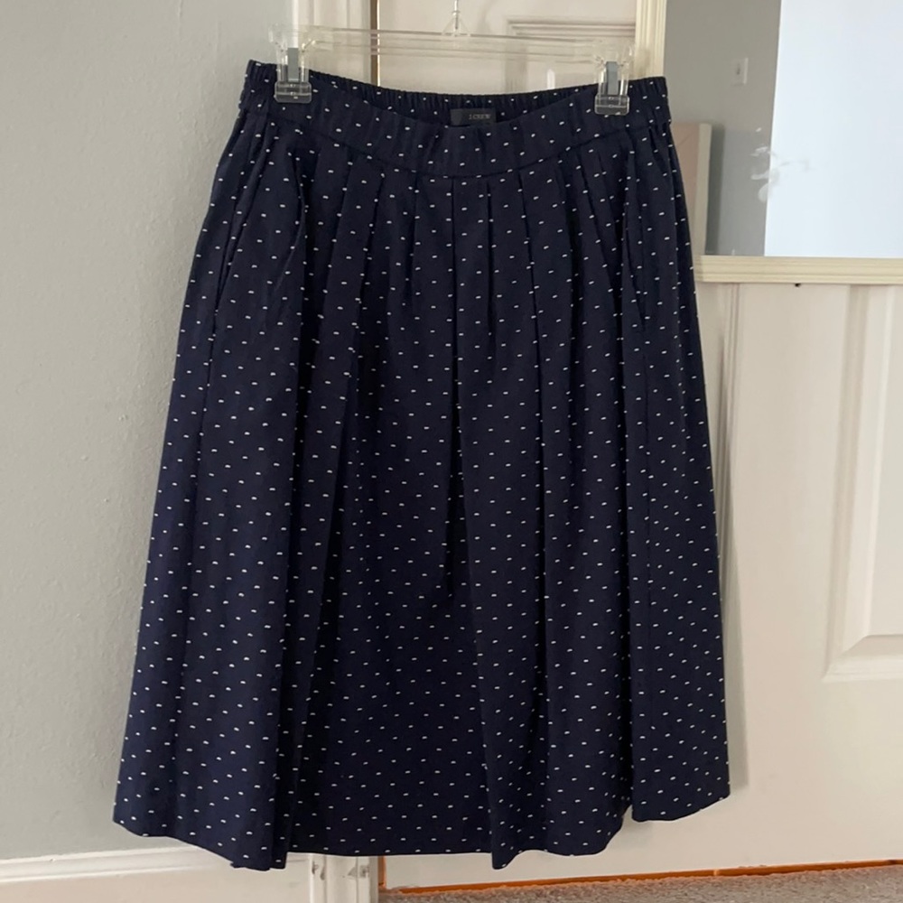 J Crew polka dot navy and white midi skirt
